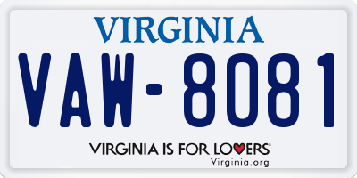 VA license plate VAW8081