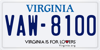 VA license plate VAW8100