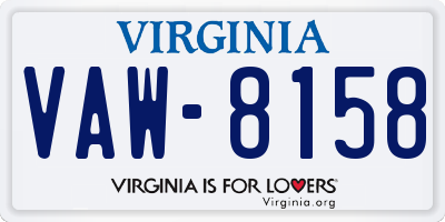 VA license plate VAW8158