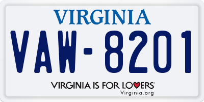 VA license plate VAW8201