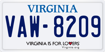 VA license plate VAW8209