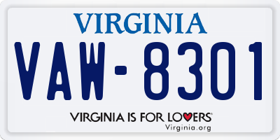 VA license plate VAW8301