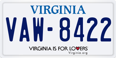 VA license plate VAW8422
