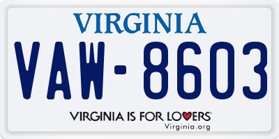 VA license plate VAW8603