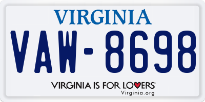 VA license plate VAW8698