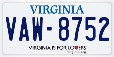 VA license plate VAW8752