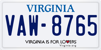 VA license plate VAW8765