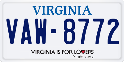 VA license plate VAW8772