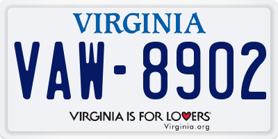 VA license plate VAW8902