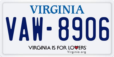 VA license plate VAW8906