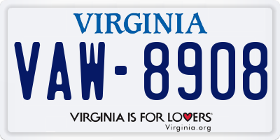 VA license plate VAW8908