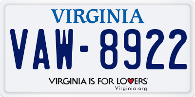 VA license plate VAW8922