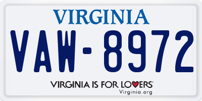 VA license plate VAW8972