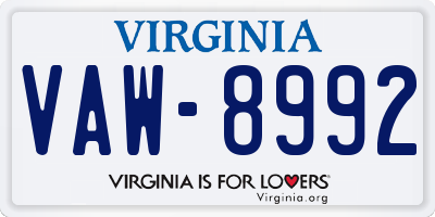 VA license plate VAW8992