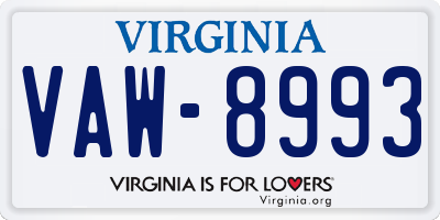 VA license plate VAW8993