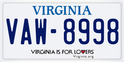 VA license plate VAW8998