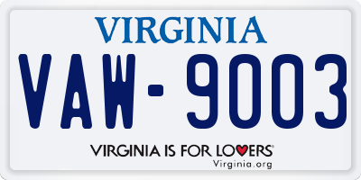 VA license plate VAW9003