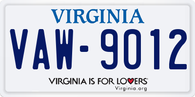 VA license plate VAW9012