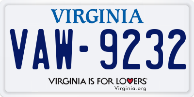 VA license plate VAW9232