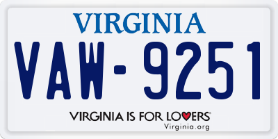 VA license plate VAW9251