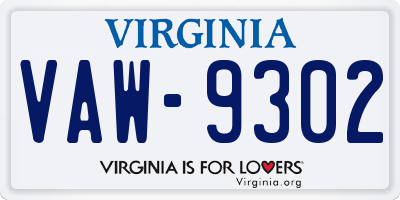 VA license plate VAW9302