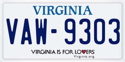 VA license plate VAW9303