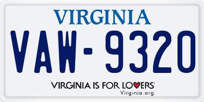 VA license plate VAW9320