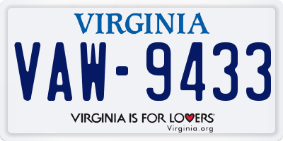 VA license plate VAW9433