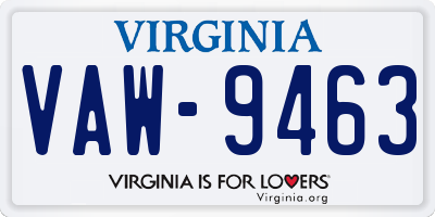 VA license plate VAW9463