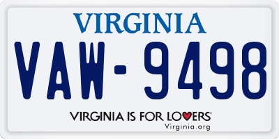 VA license plate VAW9498