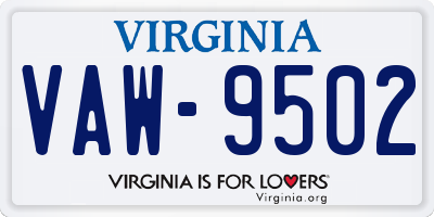 VA license plate VAW9502