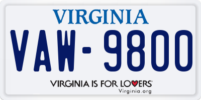 VA license plate VAW9800
