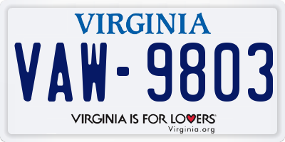 VA license plate VAW9803