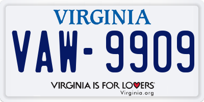 VA license plate VAW9909