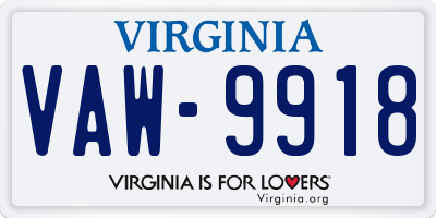 VA license plate VAW9918