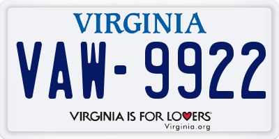 VA license plate VAW9922