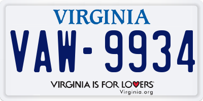 VA license plate VAW9934