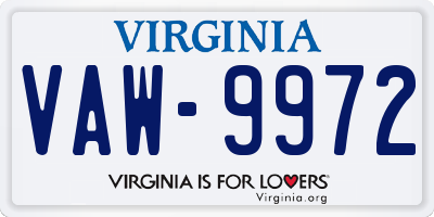 VA license plate VAW9972