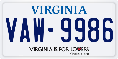 VA license plate VAW9986