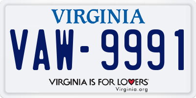 VA license plate VAW9991