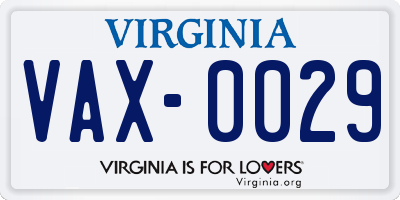 VA license plate VAX0029