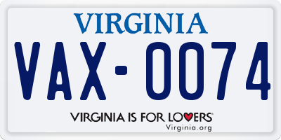 VA license plate VAX0074