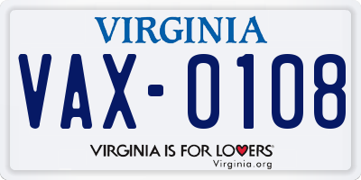 VA license plate VAX0108