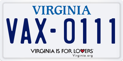 VA license plate VAX0111