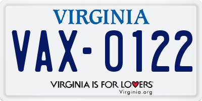 VA license plate VAX0122