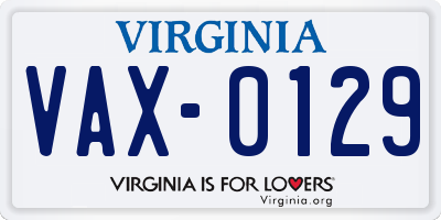 VA license plate VAX0129