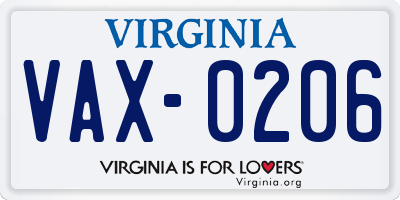 VA license plate VAX0206