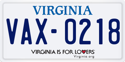 VA license plate VAX0218