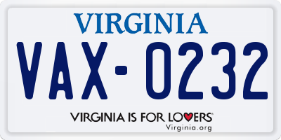 VA license plate VAX0232