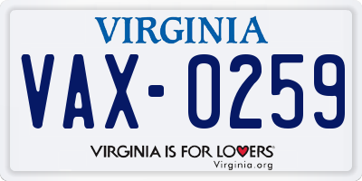 VA license plate VAX0259